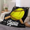 1pc Softball Printing Lightweight Flannel Blanket, Comfortable and Warm Blanket, for Camping Sofa Bed and Couch Office, Gift