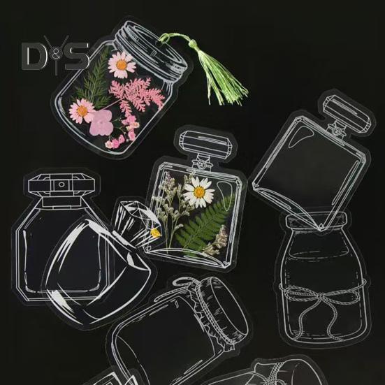 20/100 Pcs DIY Transparent Dried Flower Bookmarks Clear Pressed Flower Bookmarks with Tassels Self-Adhesive Jars Stickers