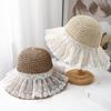 Bucket Hat Women's Summer Hat Lace Bow Straw Sun Hat Fisherman Cap Wide Brim Sunscreen Seaside Holiday Beach Accessories