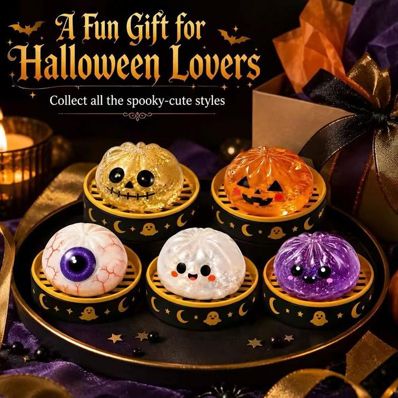 Glitter Spooky Halloween Dumpling Squeezable Fidget Toy with Steamer for Adults Work Break Relax