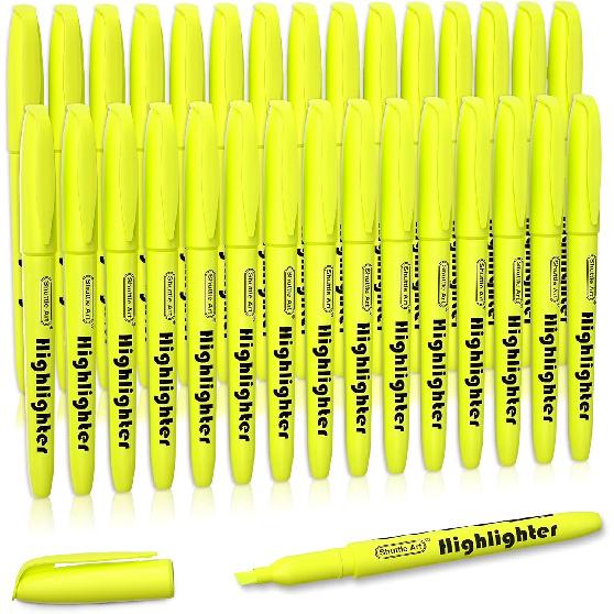 Shuttle Art Yellow Highlighters, 30 Pack Highlighters Bright Colors, Chisel Tip Dry-Quickly Non-Toxic Highlighter markers for Adults Kids