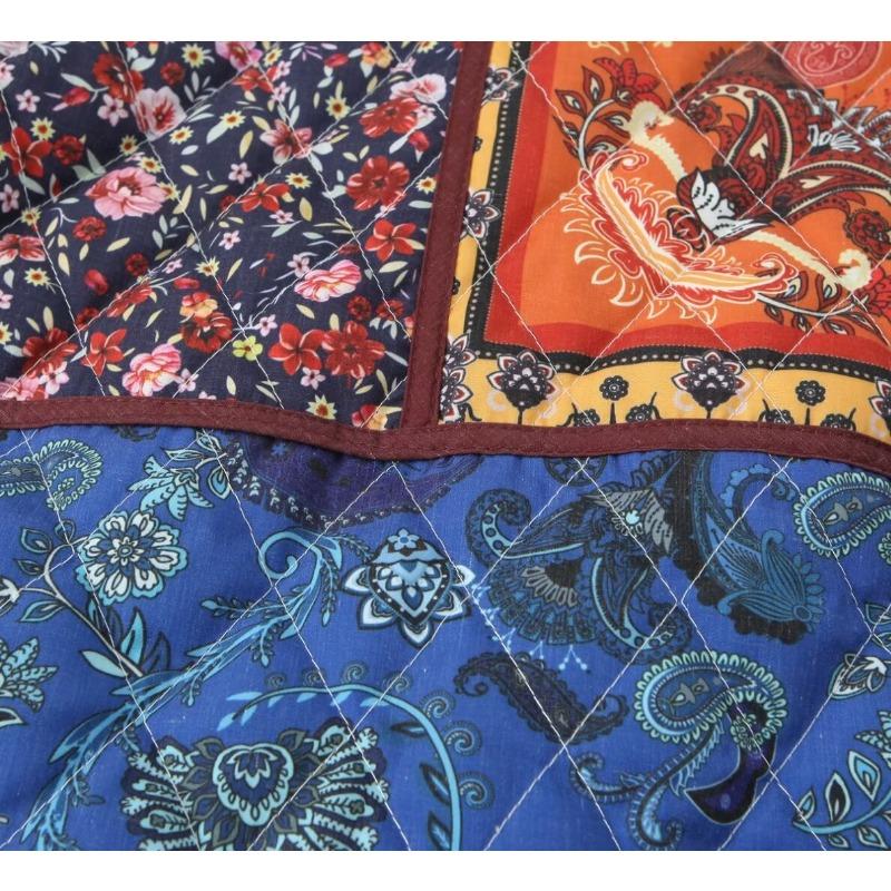 Women Vintage Printed Loose Long Sleeve Cotton Padded Coat