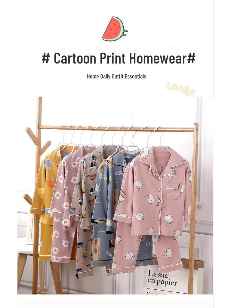 2026 Children's Cotton Spring/Autumn Casual Pajama Set - Open Front, Two-Piece for Older Kids