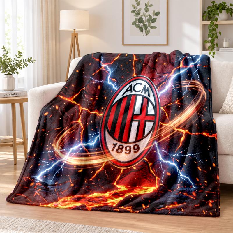 AC Milan Printed Flannel Blanket Warm Comfort Bed Throw For Indoor Home Decoration