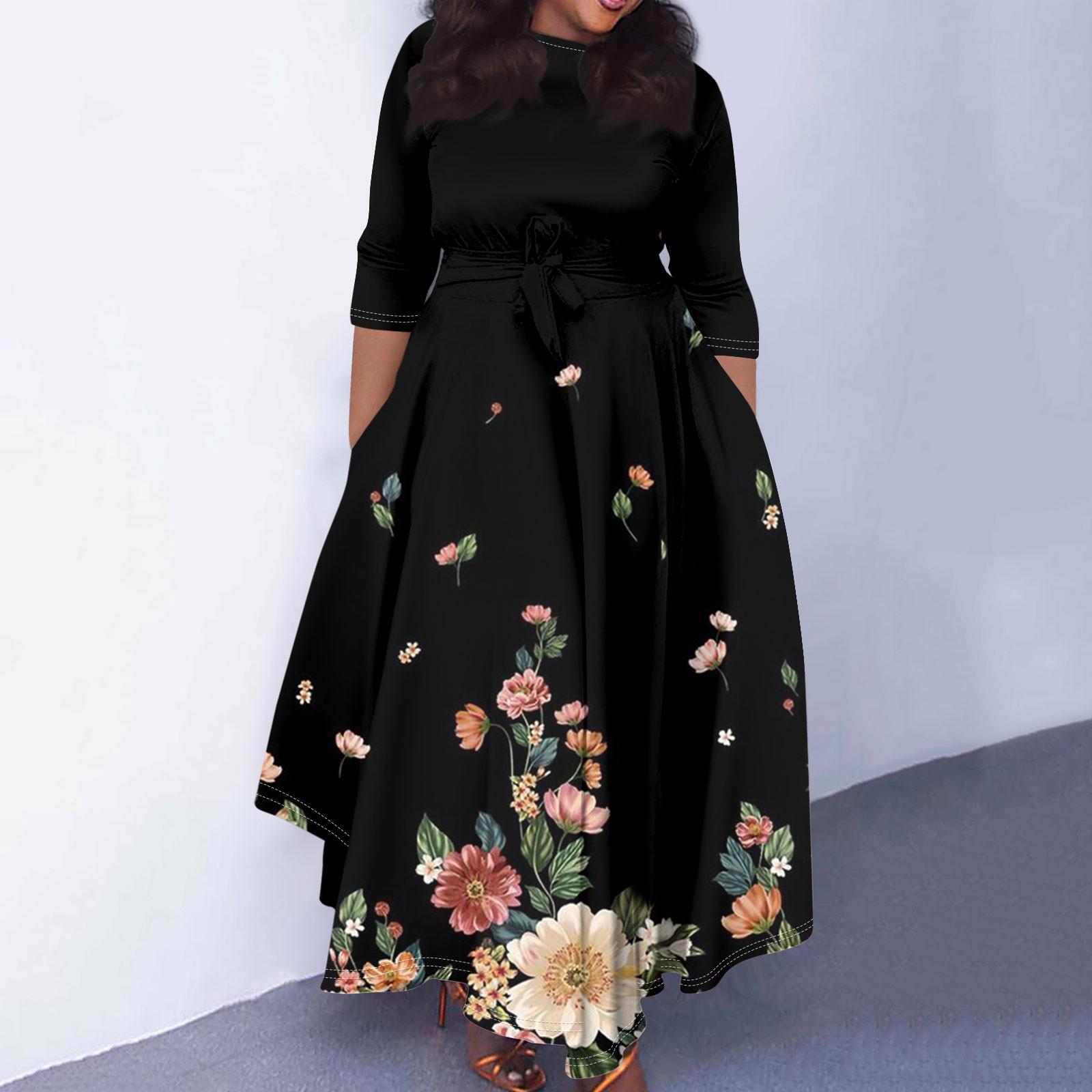 

Женское повседневное модное свободное платье большого размера с градиентным принтом и круглым вырезом, рукавами три четверти, карманными бретелями XXXXXL чёрный