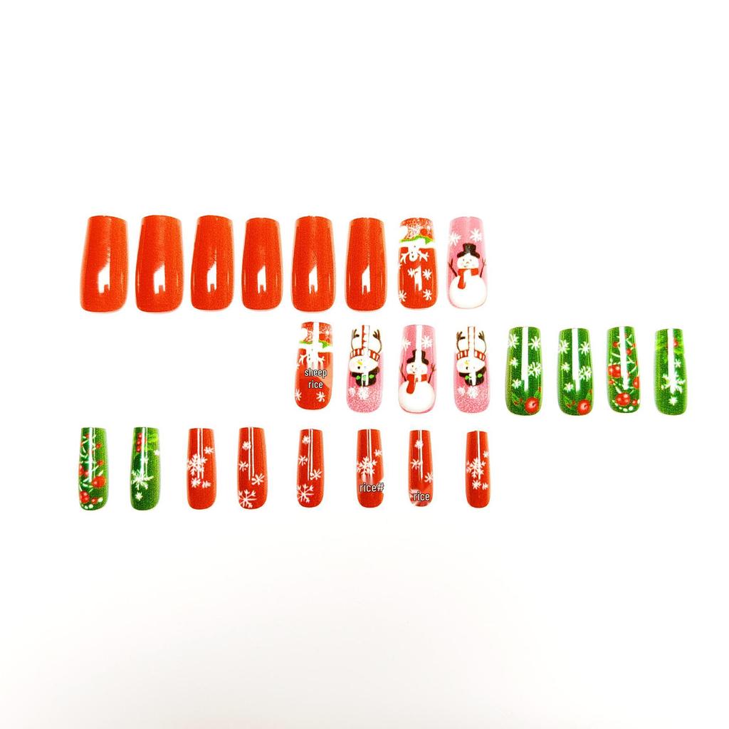 Festive Snowman & Snowflake Tree Nail Art: European & American Style Christmas Fake Nails