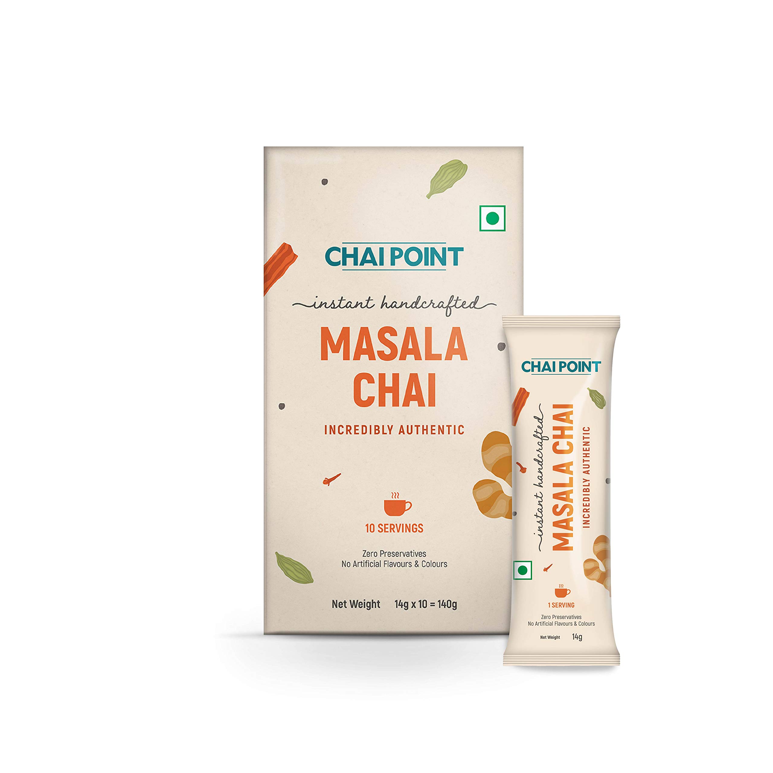 Chai Point Instant Masala Tea 10 Sachets | Authentic Masala Chai with Pure Indian Spices | No Preservatives | Richly Flavored Instant Tea Premix