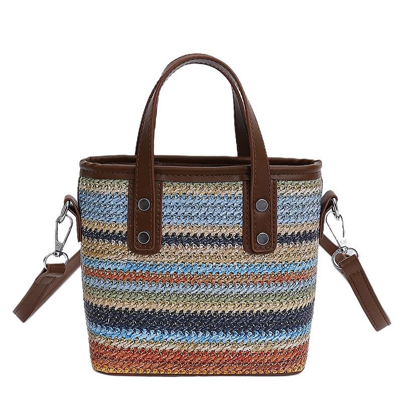 Textured Vacation Style Woven Rainbow New Trend Personality Large Capacity Fashion Straw Shoulder Handbag