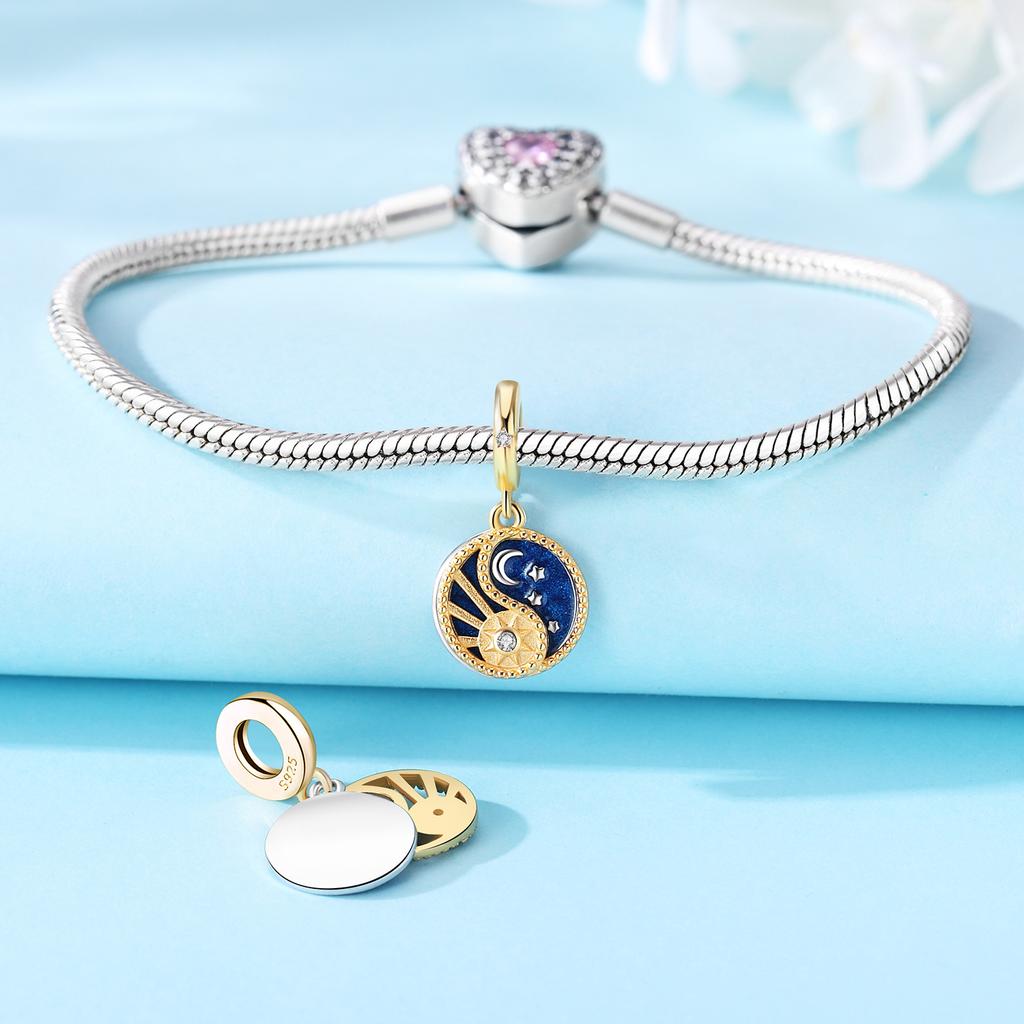 Kupfer Exquisite Sternform und Mond Anhänger Kompatibel Mit Feinen Authentischen Armbändern Charm Perlen Halsketten DIY Schmuck Geschenk Zubehör