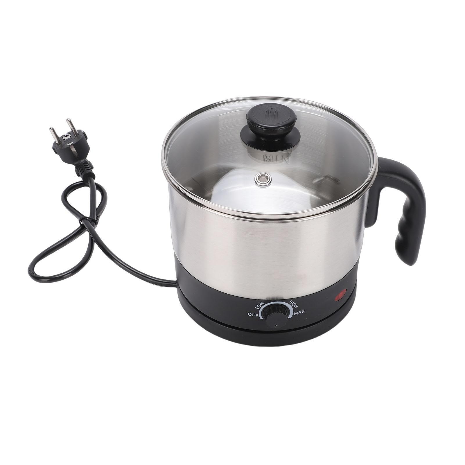 

Electric Pot Single Person 1.5L Stainless Steel Electric Ramen Cooker with Glass Lid for Home Kitchen