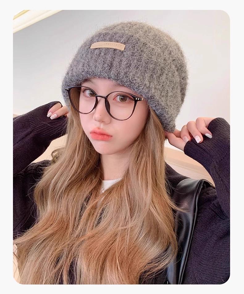 

Женская шерстяная вязаная шапка бини на осень/зиму – корейский стиль, универсальная, теплая, для большого обхвата головы, подчеркивающая маленькое лицо