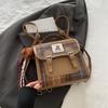 Woolen plaid portable small bag women's new trendy fashion college style backpack winter retro messenger bag