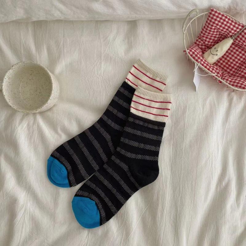 Color Striped Color Matching Cotton Socks Medium Tube Socks Street Trend Double Luo Kou Couple Socks