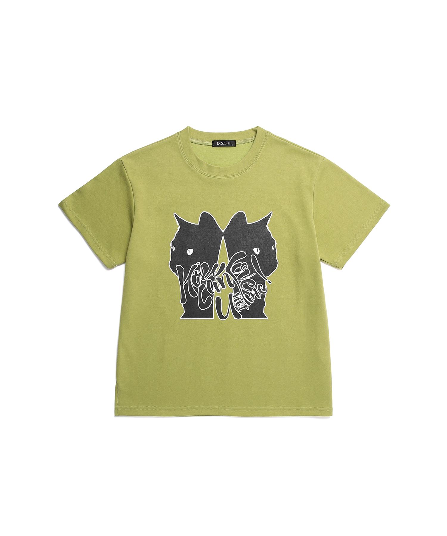 D So H Two Cats Logo T-Shirt Olive Green 1