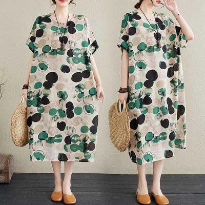 Summer New Retro Polka Dot Big Size Loose Casual Dress Women