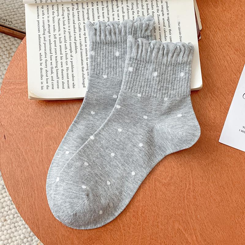 Autumn Japanese Ballet Style Polka Dot Lace Mid-Calf Socks for Women (25 Pack)