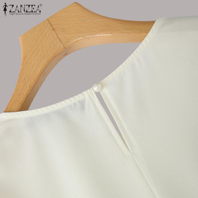 ZANZEA Women Casual Round Neck Summer 3/4 Sleeve Loose Blouse