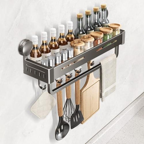 KOOPRO Suction Cup Kitchen Rack, Condiment Rack, Kitchen Storage, Bathroom Rack, Towel Rack, Shampoo Rack, Wall-Mounted Storage, Waterproof and Rustpr