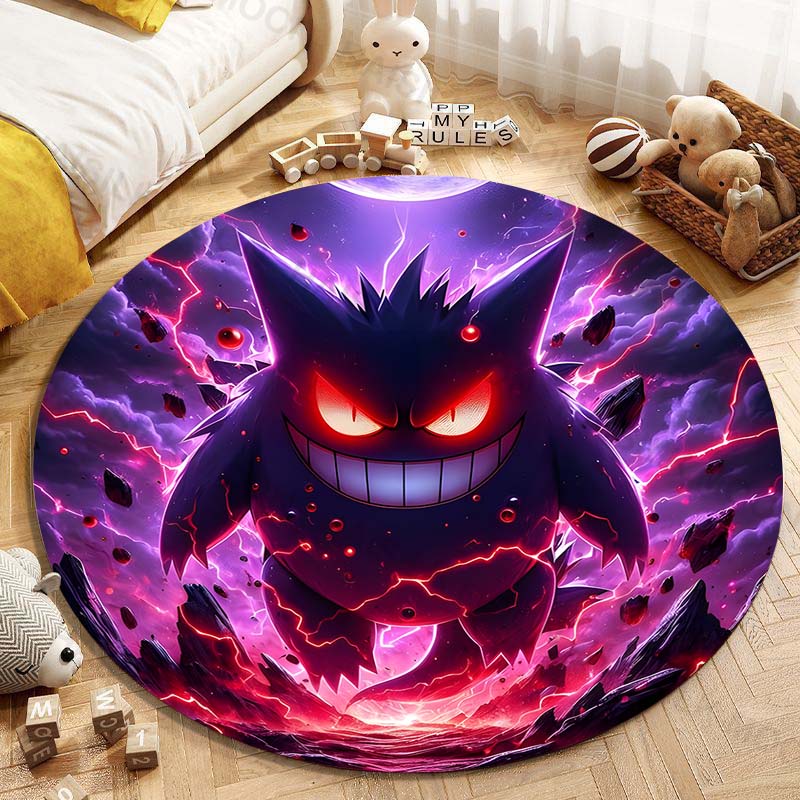 5 Sizes Pokemon Gengar Printing Round Carpet Living Room Bedroom Table and Chair Sofa Decorative Carpet and Rug Play Mat Gift