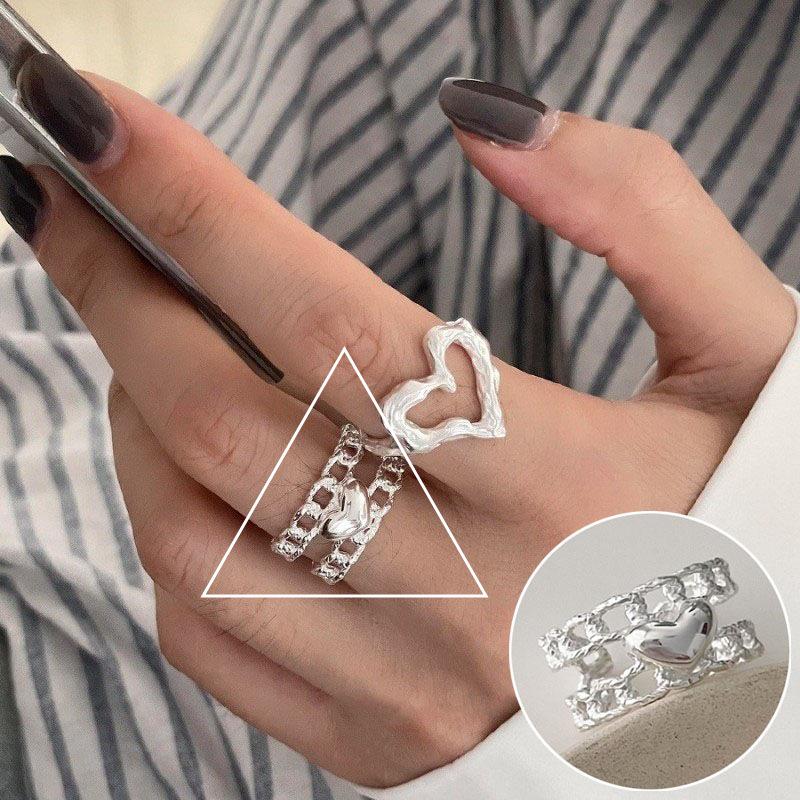 Korean Style S925 Silver-Plated Water Drop Crossover Open Ring – Women's Retro Fashion for Index Finger