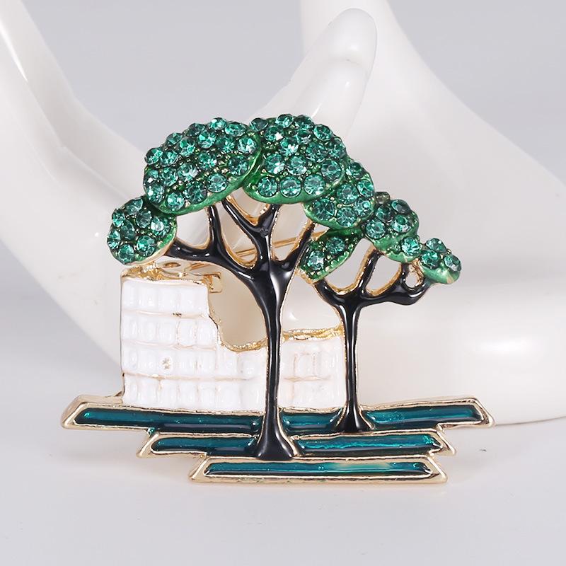 

Креативные архитектурные булавки, простая и модная брошь из сплава с капающим маслом в виде зеленого дерева и растения, булавка для воротника с аксессуарами для одежды зелёный