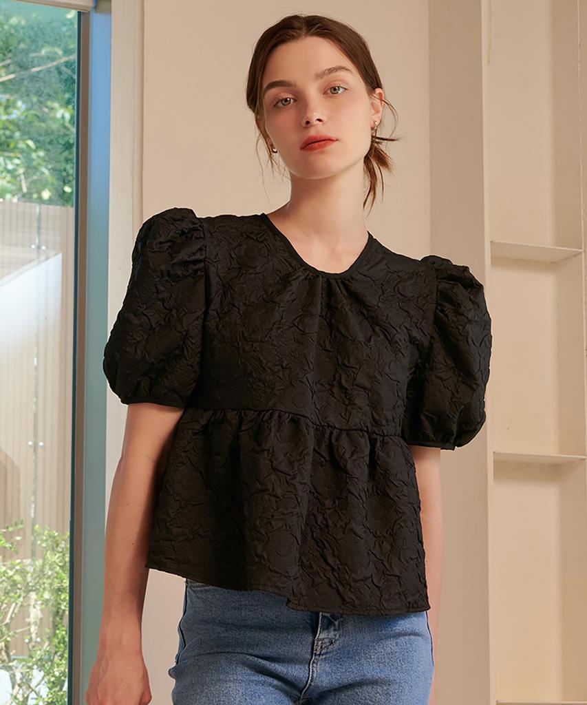 Kamino Summer Puff Short Sleeve Blouse Black