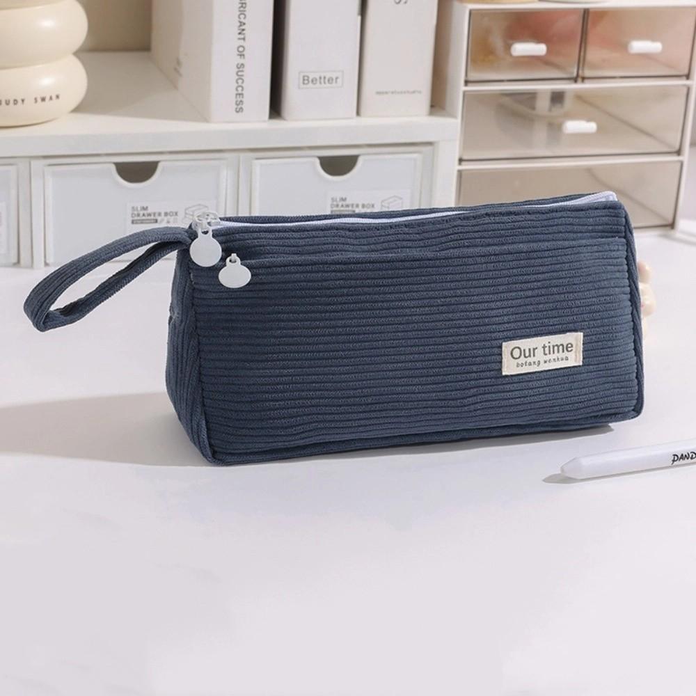 New Corduroy Pencil Case Multifunctional Large Capacity Pencil Pouch Solid Color Pen Storage Bag Student