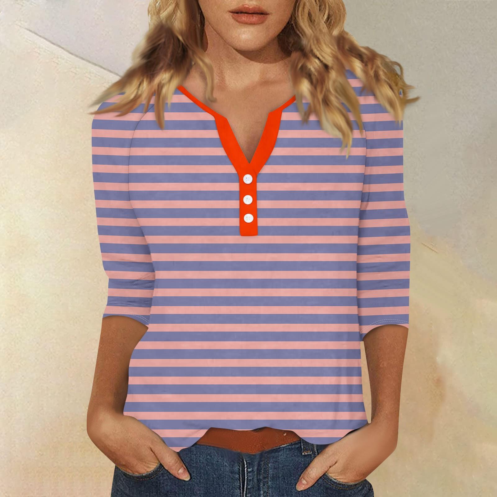 Жен. Футболка Футболка С принтом Пуговицы Рукав 3/4 Повседневные Выходные Мода — фото 8