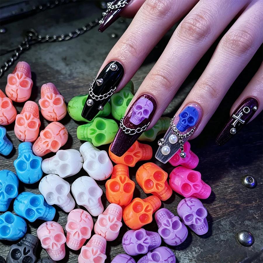 10/50Pcs Skull Nail Art Charms Flatback Beads, Punk Halloween Party Holiday Nail Art DIY Decoration