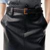 MO&Co. H-Line PU Mid-Length Skirt