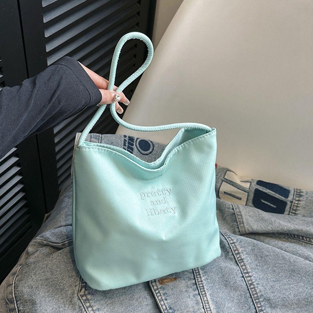Tote Bag Embroidery Shoulder Bag Korean Style Nylon Bucket Bag Fashion Letter Underarm Bag  Travel