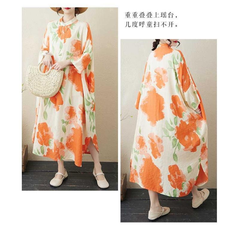 2025 Printed Stand Neck Loose Extra-Large Size Vacation Dress