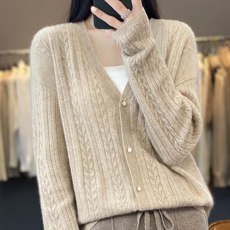 

Кардиган с V-образным вырезом, с перекрученным цветочным узором для женщин на осень и зиму, свободный вязаный кардиган с длинными рукавами для свитера, куртки, топа XXL