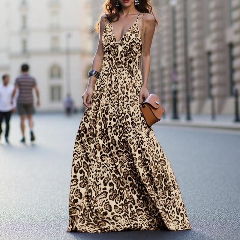 

ZANZEA Женское сексуальное платье-комбинация с леопардовым принтом, V-образным вырезом и бретелями для отпуска S жёлтый