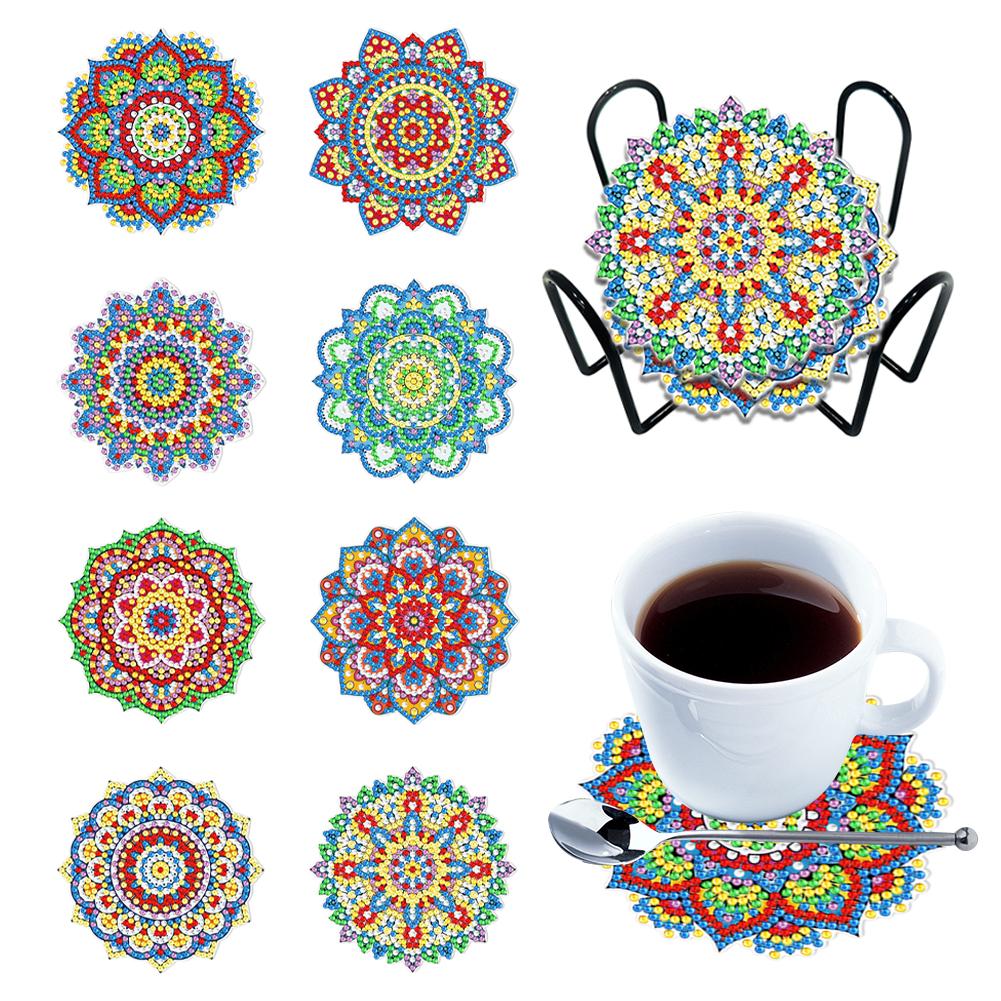 6PCS DIY Diamond Painting Coaster Sunset Beach Rhinestones Mandala Drink Cup Cushion Non-slip Table Insulation Pad Home Decor