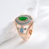 Rose Gold Color Rhombus Big Ring For Women Fashion Green With Blue Natural Zircon Wedding Daily Vintage Jewelry