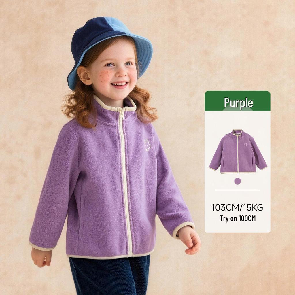 Tongbei Kids' Winter 2025 Girls' Fleece Jacket – Cute, Warm, Versatile Zip-up Top