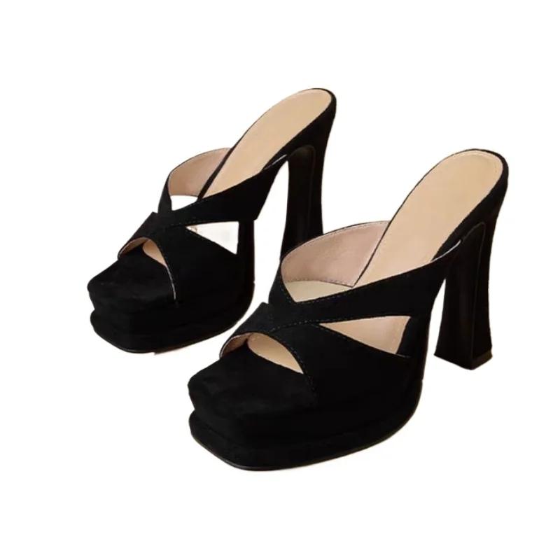 Women's High Heels Square Toe Open Toe Thick Heels Women's Shoes Top Selling 2024 Summer Outdoor Dresses Women's High Heels