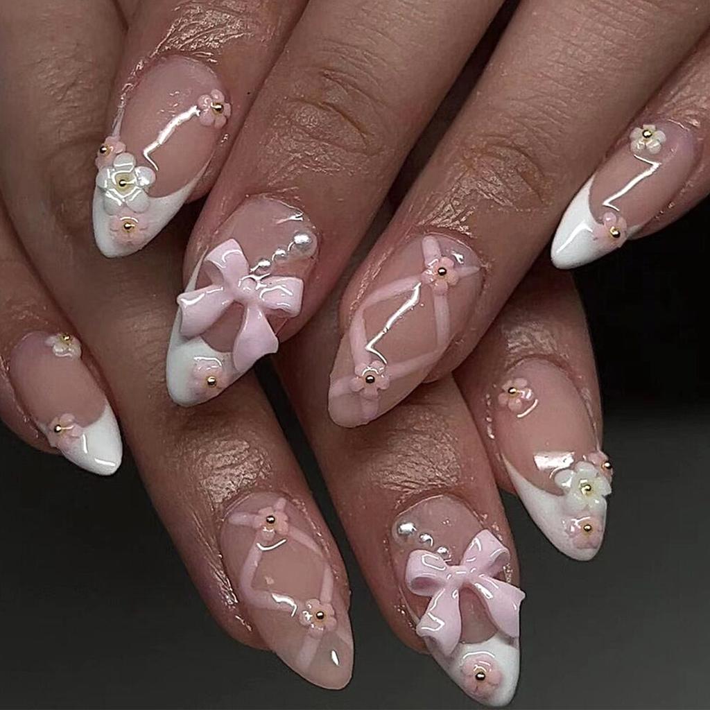French Tip Press On Nails Long Coffin False Nails Press On Acrylic Glue On Nails Full Cover False Nails Wearable Fake Nails Set