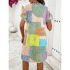 JKASHDK Modă Femei Vară Primăvară Imprimeu Bloc de Culoare Mânecă Scurtă Decolteu în V Talie Lejeră Rochii Casual