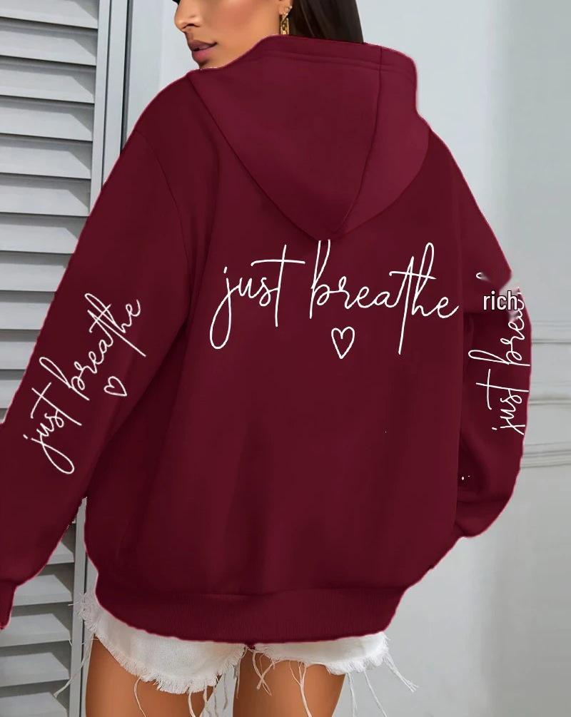 Just Breathe Love Women's Casual Fleece Hoodie with Pockets