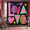 Love Graffiti Shower Curtain Mixed Patterns with Hearts and Leopard, Fun Feminine Bath Curtain for Teen Girls and Romantic Decor