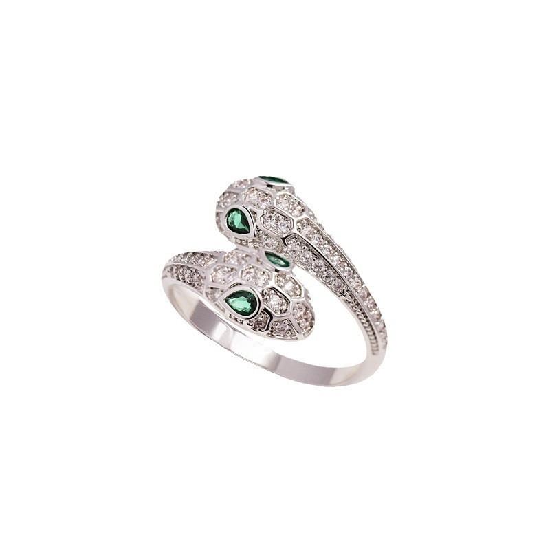 Vintage Copper Snake Wrap Open Ring For Women Fashionable And Trendy With Green Diamond Eyes