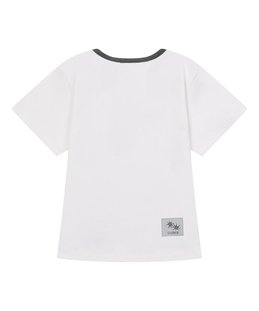 Koiliseu [U-Neck] Laura Small Logo Contrast U-Neck Short Sleeve T-Shirt (10 Colors)