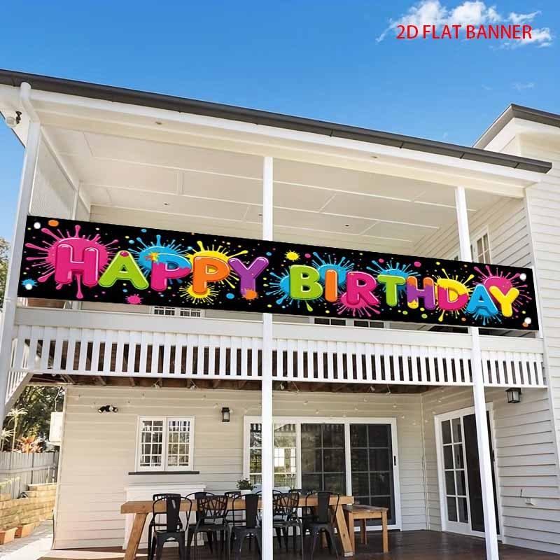 Happy Birthday Fence Banner Ink Splatter Decorate Lively Outdoor Yard Decor