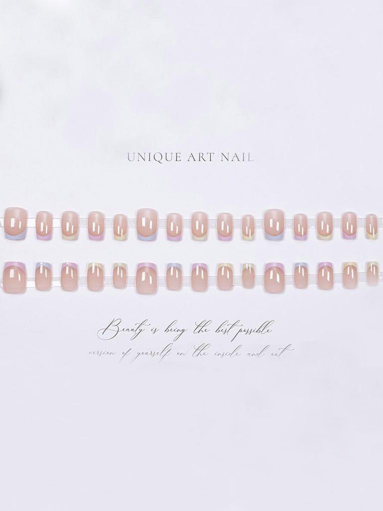 Nakhi 24 Pcs Pastel French Tip Press-On Nails Kit | Reusable & Glossy Acrylic False Nails for Women & Girls