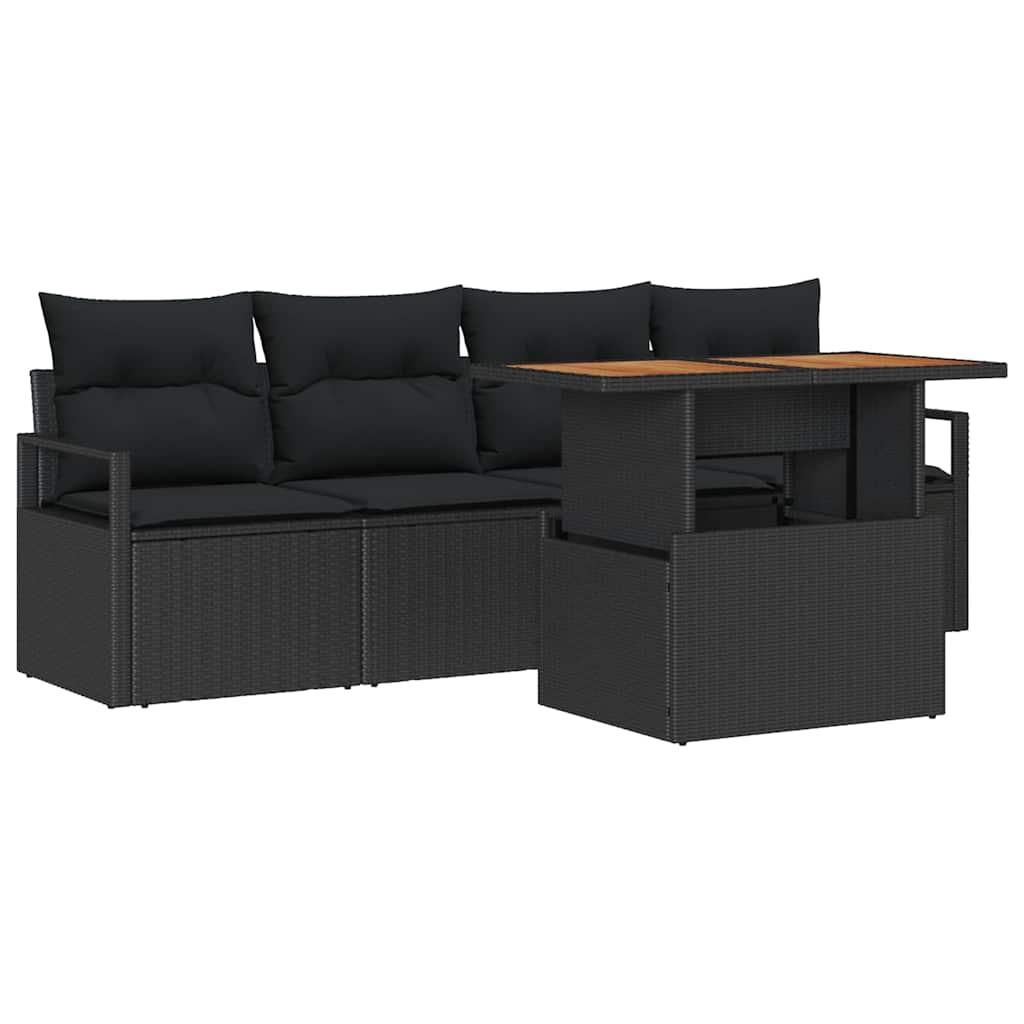 Garden Sofa Set with Storage 5 pcs Black Poly Rattan
