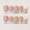 Handcrafted Duckbill Press-On Nails Short French Style Nude Pink With Full Rhinestones Luxury Wedding Nail Tips Women