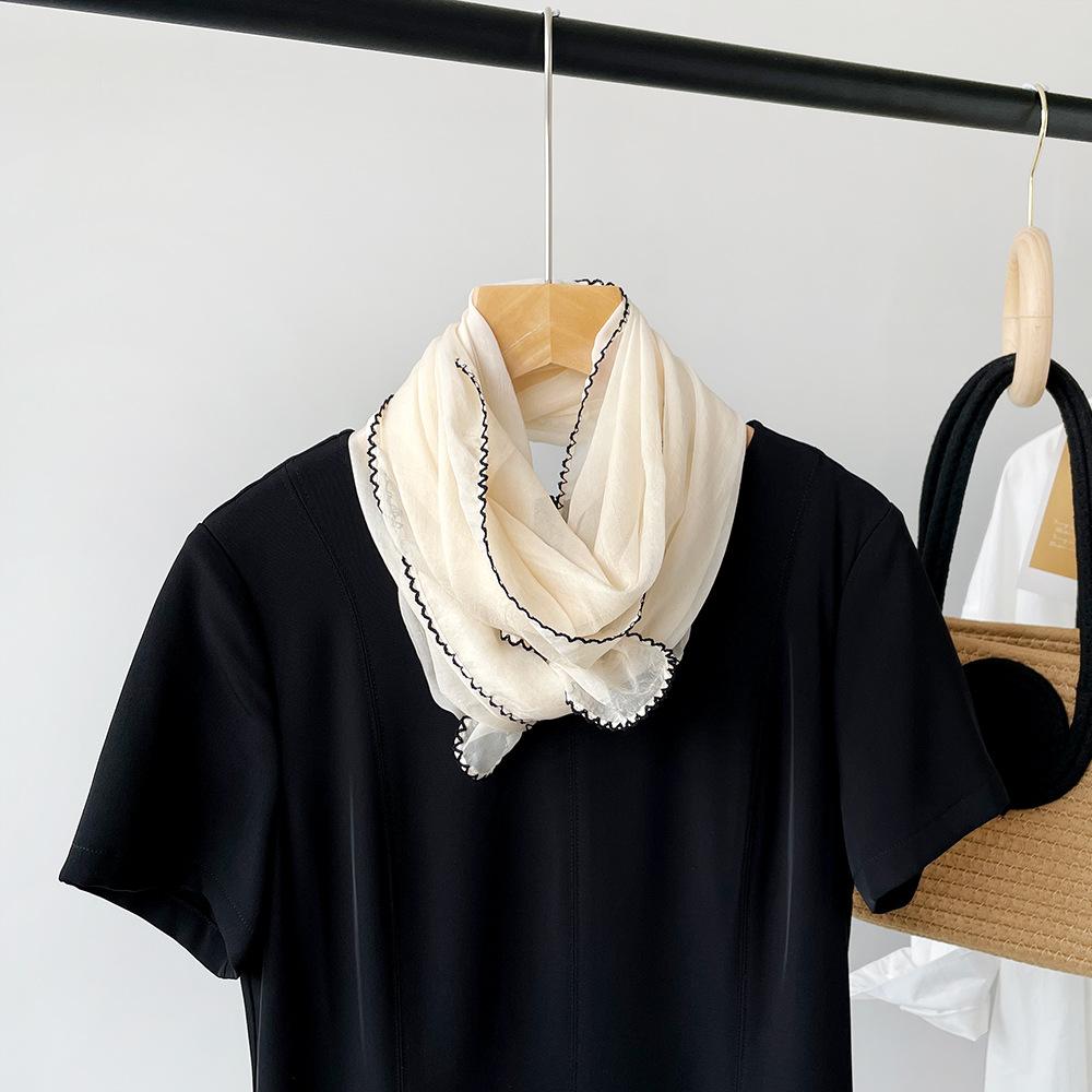 New Lace Cloud Patterned Scarf Simulation Silk Scarf Women'S Style Simple Style Solid Color Thin Small Long Scarf Scarf