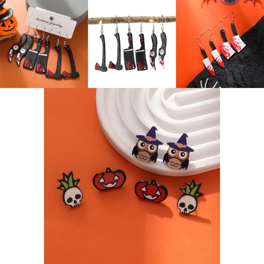 Einzigartige Halloween Acryl Ohrringe mit Cartoon-Totenköpfen und Kürbissen